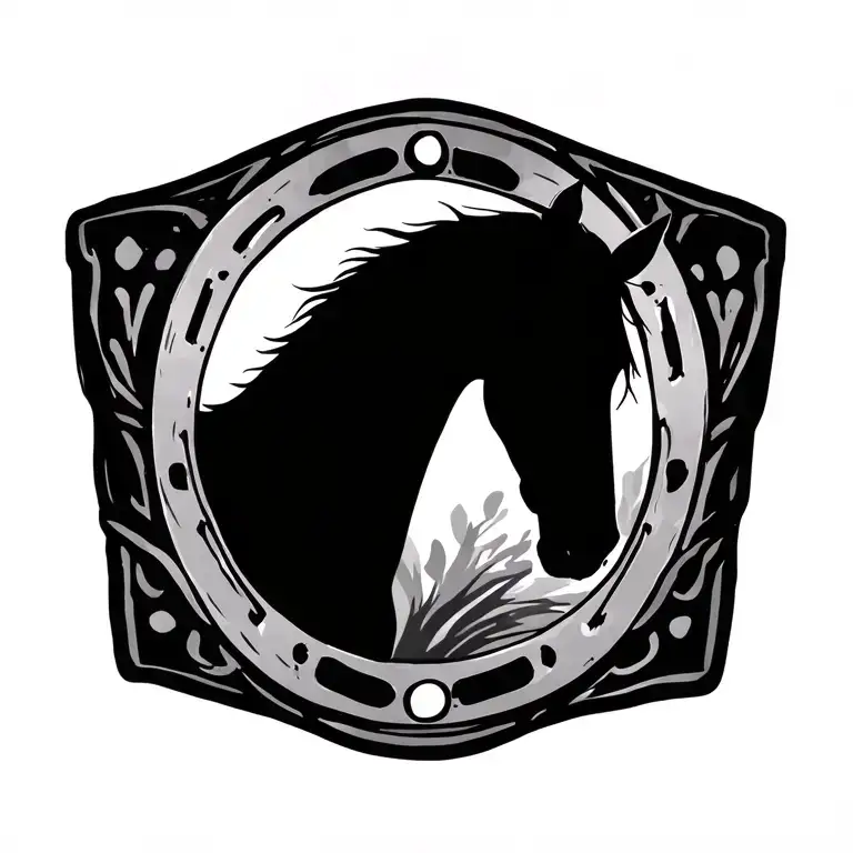Horse And Horseshoe Silhouette Simple Line Drawing