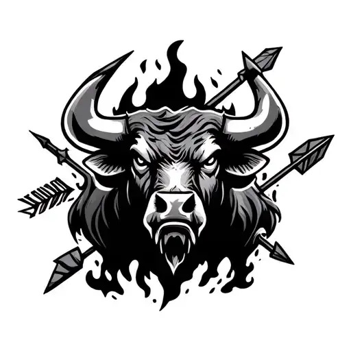 An Angry Bull In The Center An 8 An Arrow A 6 And Fire As The Background