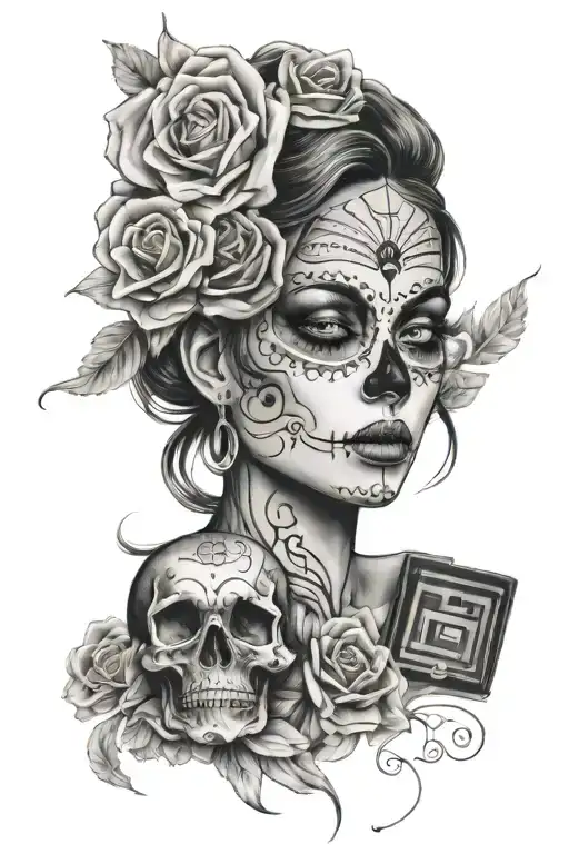 Realistic Day Of The Dead Woman's Face Surrounded My Music Notes