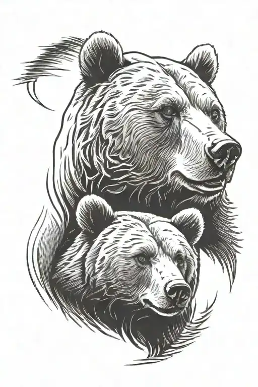 Mother And Cub Grizzly Bear Head