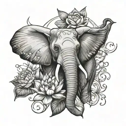 Elephant Lotus Butterfly Tattoo Design
