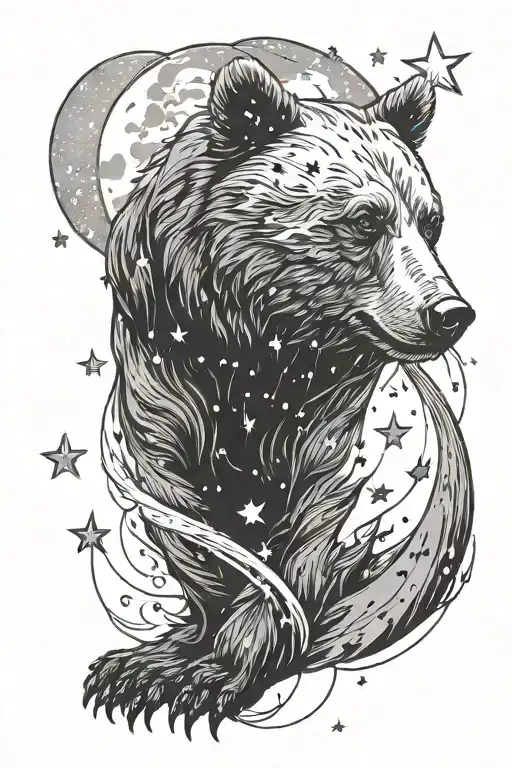 Bear Face Moon Stars