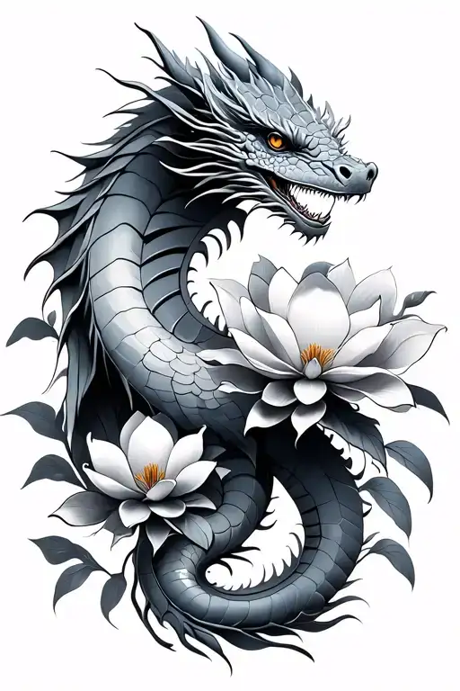 Dragon And Magnolia Flowers