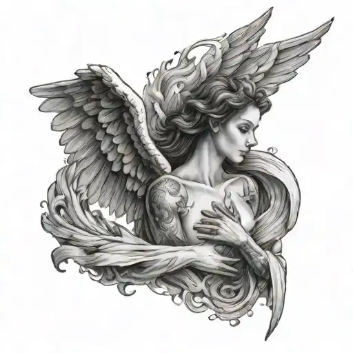 Angel Holding Broken Heart And Waves