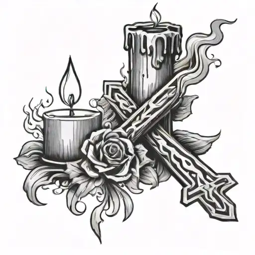 Candle On Cross Burning Smoke Background