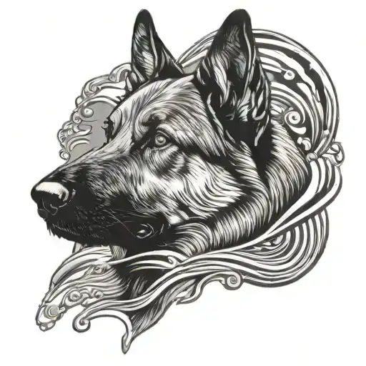 German Shephard Younger Self Reflection In Water