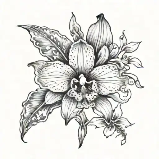 A Tattoo Of A Cattleya Orchid With Butterflies And More Designs