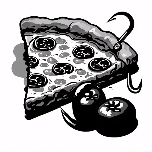 Fishing Hook Piercing Through Slice Of Pizza