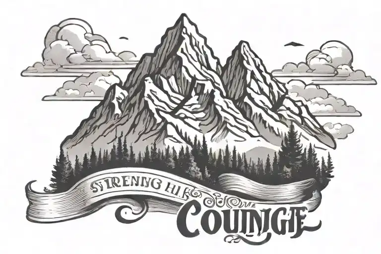 A Mountain With Strength And Courage Written Below