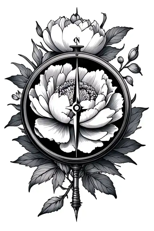 Compass And Peonie Flower Blooming