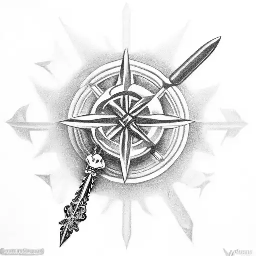 One Center Dagger With One Rosary Wrapped Loosely Around It And A Few Baby Angels Around The Rosary