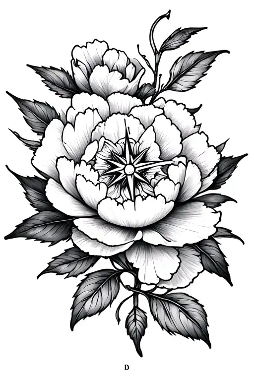 Compass And Peonie Flower Blooming