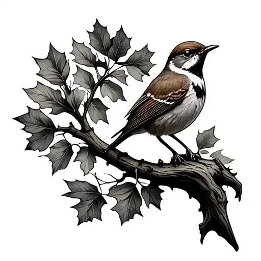 Oak Tree With Wren Bird