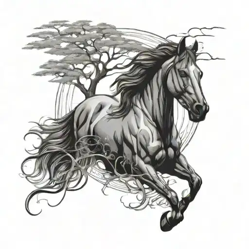 A Tree Circling A Horse Head
