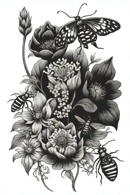 Many Different Wild Flowers With Bugs