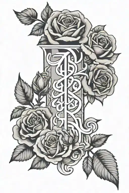 Aramaic Script Writing Surrounded By Roses