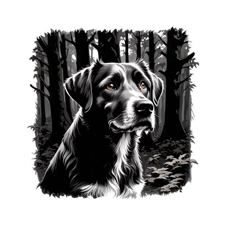 Dog Portrait Arround Woods In Night