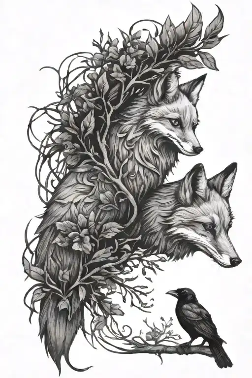 Forest Fox And Raven