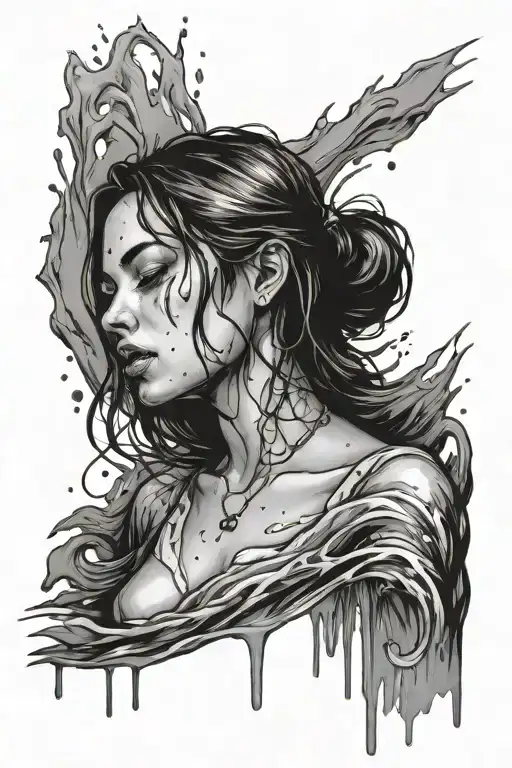 A Pretty Girl Crying In Water