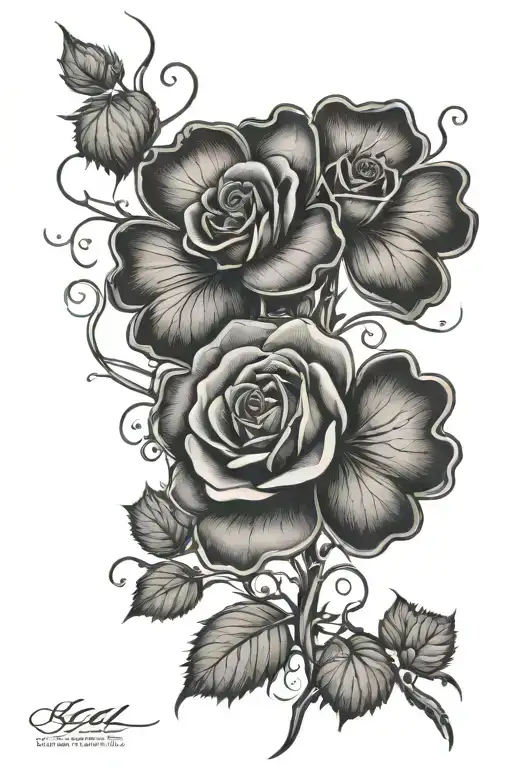 Rose And 4 Leaf Clover With Roots Growing