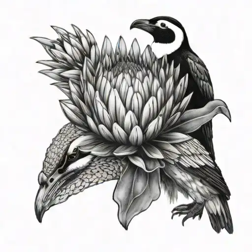 King Protea Flower With African Penguin