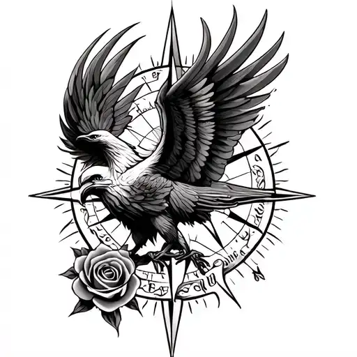 Phoenix And Compass And Rose Forearm Tattoos For Men