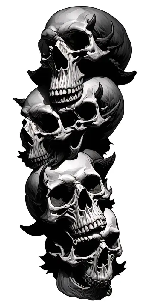 Pile Of Skulls With Demon Background