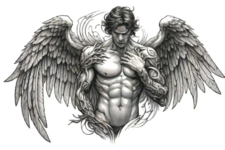 Angel Wings Across Chest Spreading Onto Shoulders