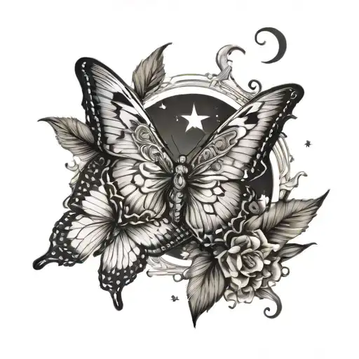 Butterfly And Crescent Moon Merging Together Symbolizing