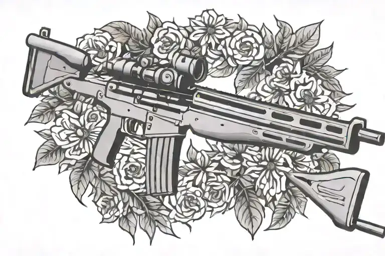 Fn Fal Sniper Rifle Surrounded By Wreath