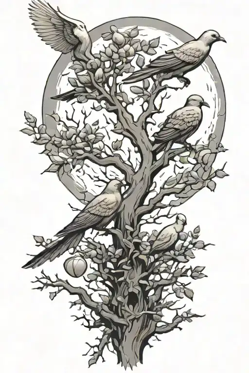 Poison Tree With Doves And A Moon