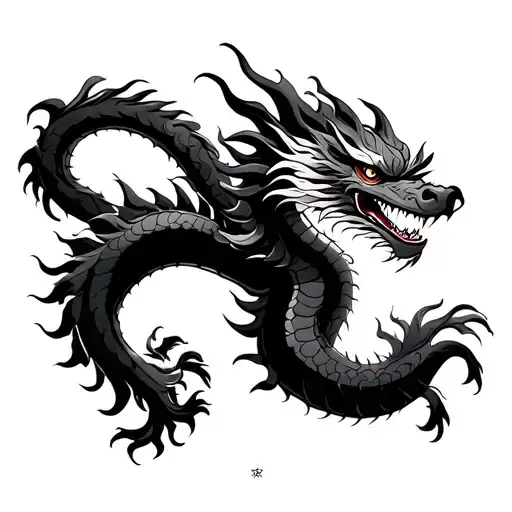 Chinese Dragon With The Body Curving And Little Shading