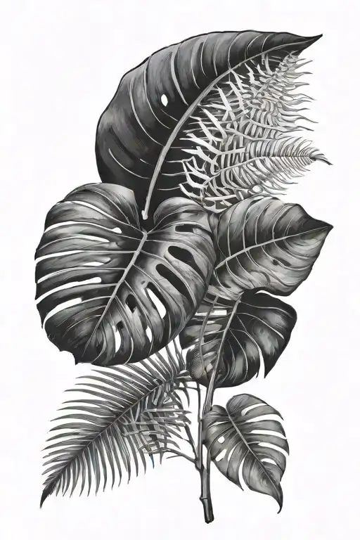 Monstera Plant And Fern Leaf