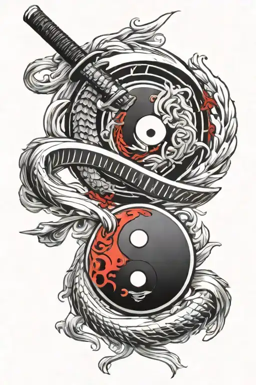Yin Yang With Katana And Red