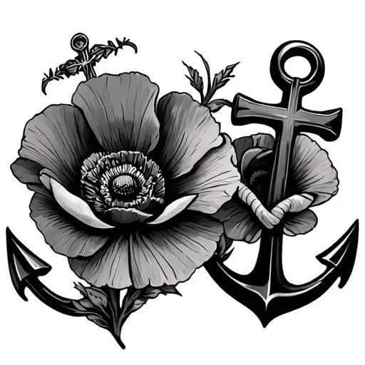 2 Poppies With An Anchor And A Cross