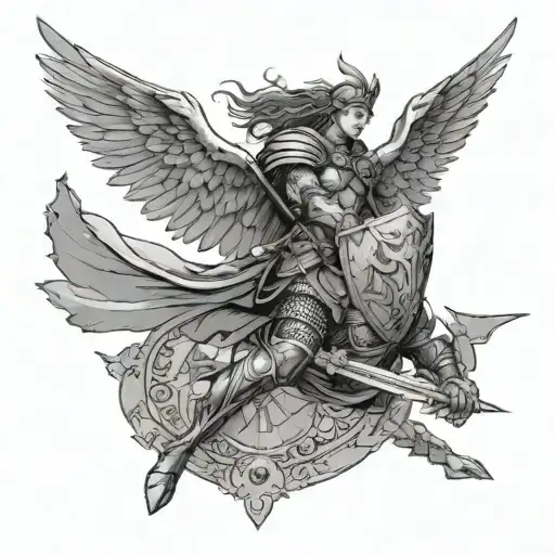 Valkyrie Flying Holding A Dead Knight Still Clutching His Sword And Shield