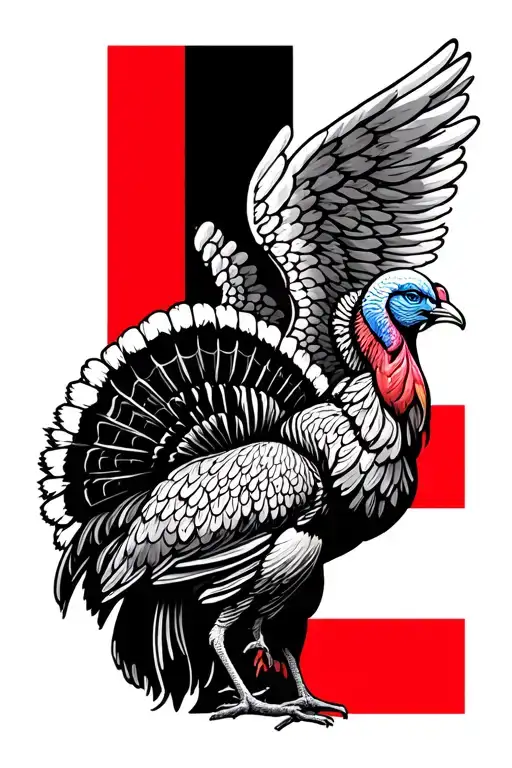 Tattered Thin Red Line Flag With Turkey And Angel Wings