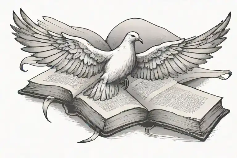 Straight On Open Book With Dove Flying Out