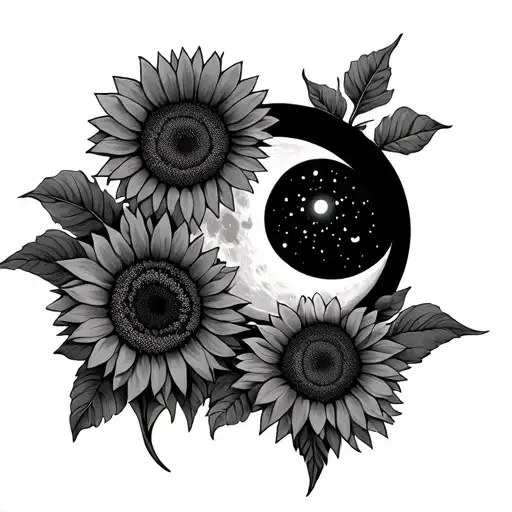 Moon Surrounded By Sunflowers