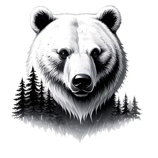 Bear Face And Forest Landscape Merging