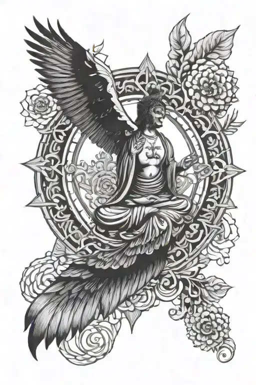 Mandala Design With Buddha And Temple Of Budhist Raven