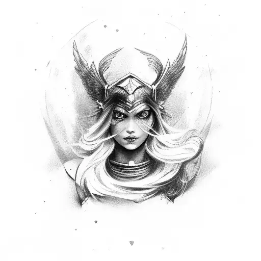 Valkyrie With Red Eyes And Long Hair