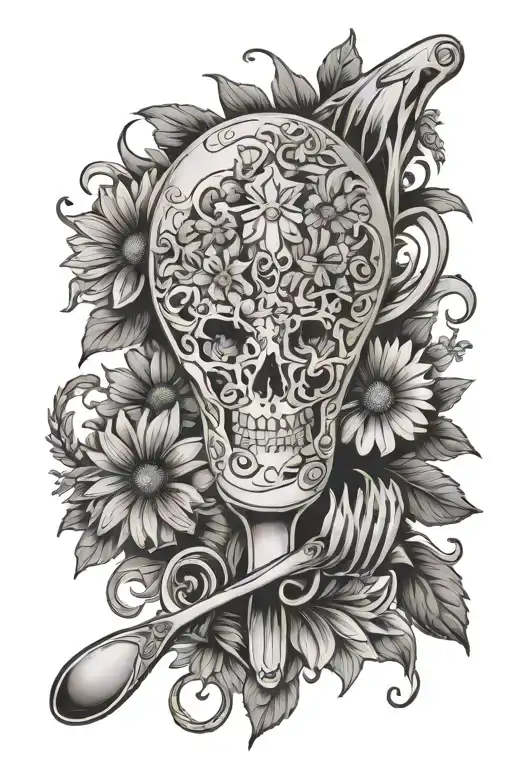 Spoon With Birth And Death Date Wrapped In Daisies And Vines