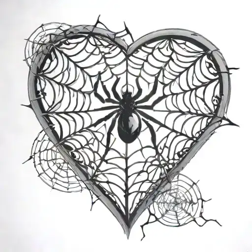 Image Of A Spider Web Where The Center Is In The Shape Of A Heart