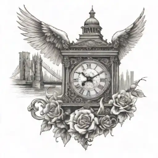 Big Ben Clock And Brooklyn Bridge And Skeleton Key And Baby Angel