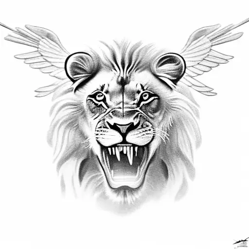 A Majestic Lion With Wings Holding A Christian Cross In Its Mouth