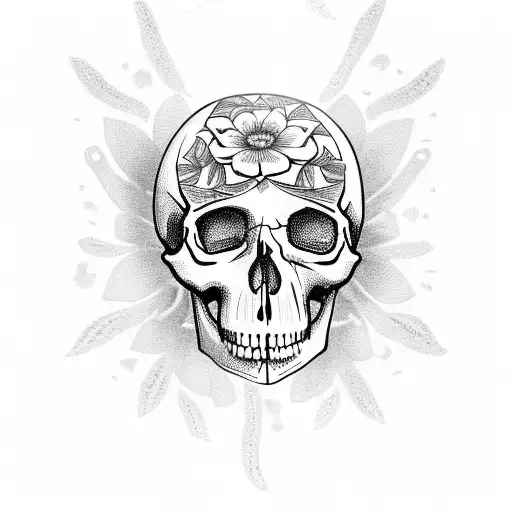 Skull With Flowers Coming Out Of Top