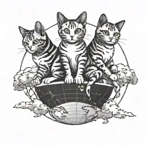 Cats Sitting On Earth Globe