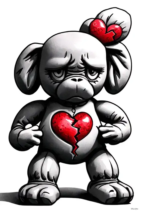Kaws Looking Sad With A Broken Heart In His Chest