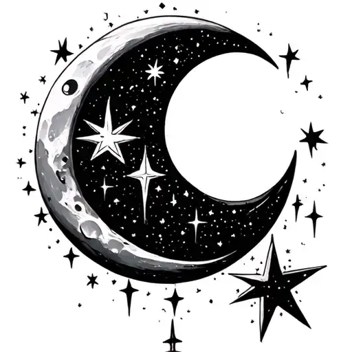 Crescent Moon Looking Left To The Brightest Star In The Sky